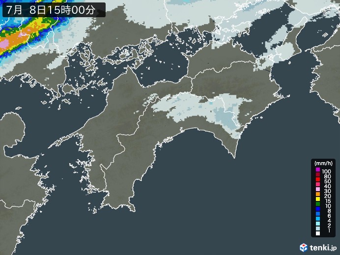 四国地方の雨雲レーダー(2023年07月08日)