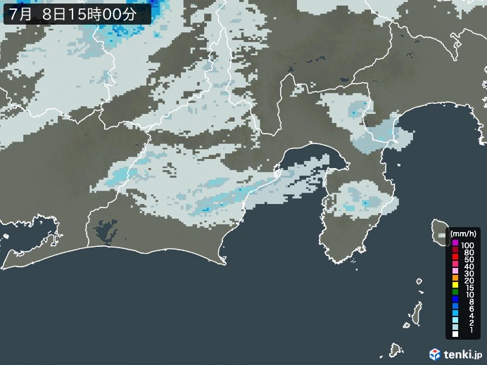 静岡県の雨雲レーダー(2023年07月08日)
