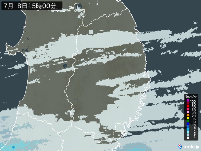 岩手県の雨雲レーダー(2023年07月08日)