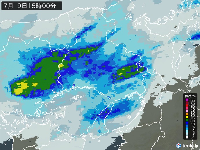 兵庫県の雨雲レーダー(2023年07月09日)