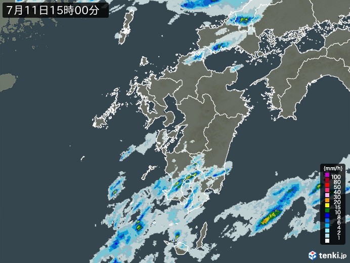 九州地方の雨雲レーダー(2023年07月11日)