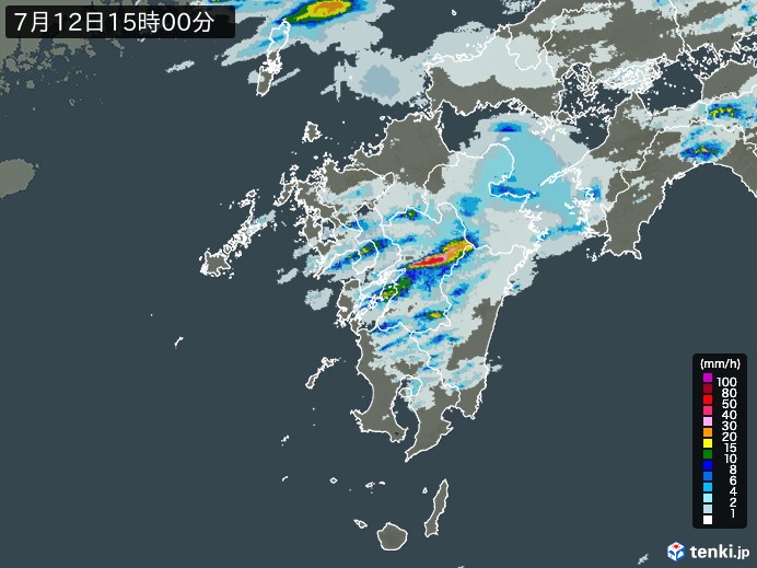 九州地方の雨雲レーダー(2023年07月12日)