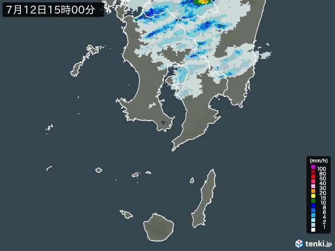 鹿児島県の雨雲レーダー(2023年07月12日)