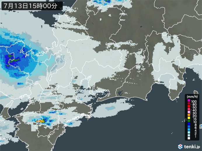 東海地方の雨雲レーダー(2023年07月13日)