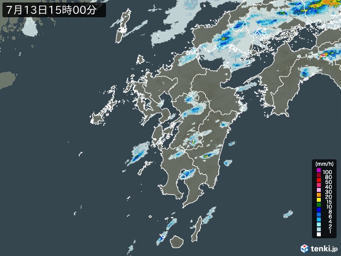 九州地方の雨雲レーダー(2023年07月13日)