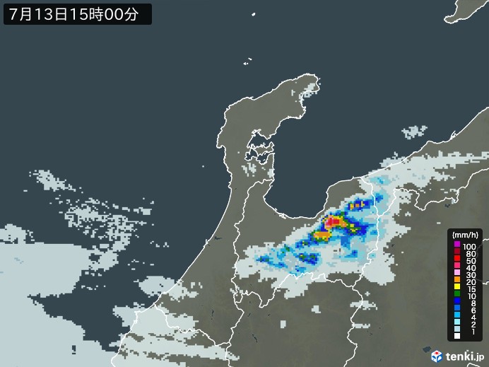 石川県の雨雲レーダー(2023年07月13日)