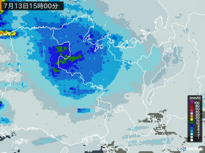京都府の雨雲レーダー(2023年07月13日)