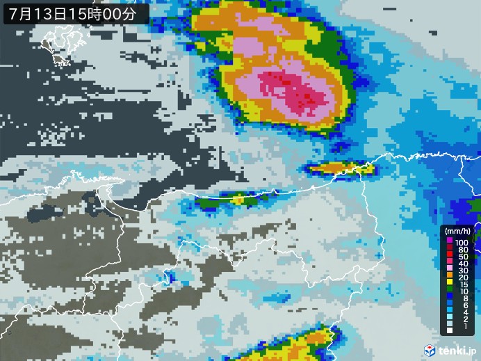 鳥取県の雨雲レーダー(2023年07月13日)