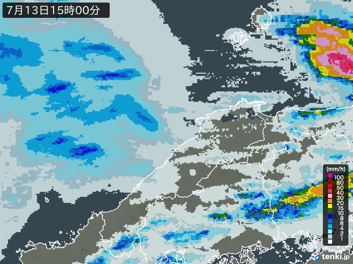 島根県の雨雲レーダー(2023年07月13日)