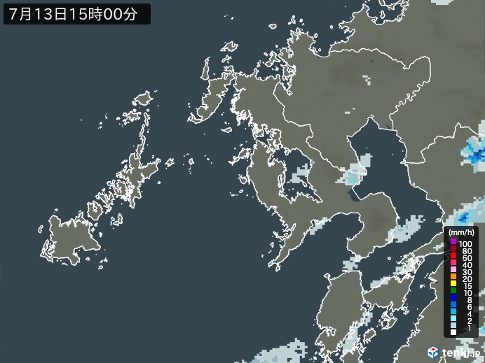 長崎県の雨雲レーダー(2023年07月13日)