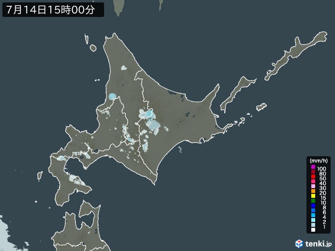 北海道地方の雨雲レーダー(2023年07月14日)
