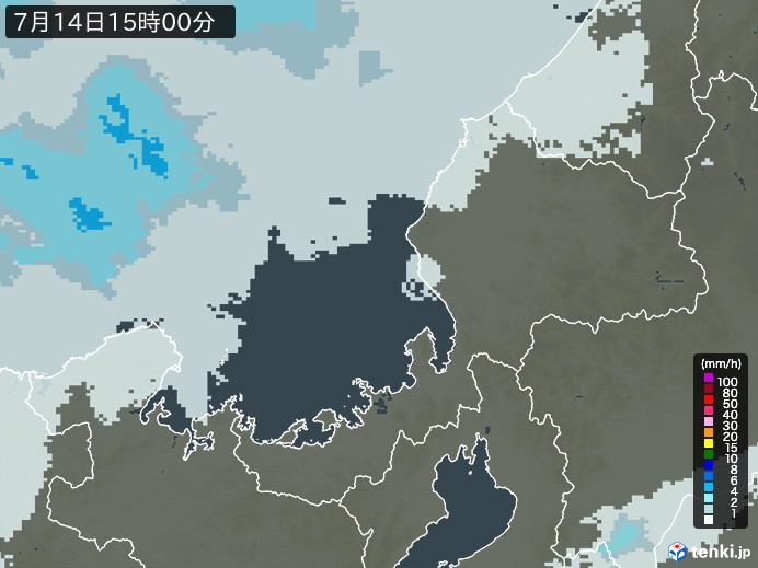 福井県の雨雲レーダー(2023年07月14日)