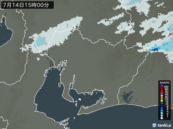 愛知県の雨雲レーダー(2023年07月14日)