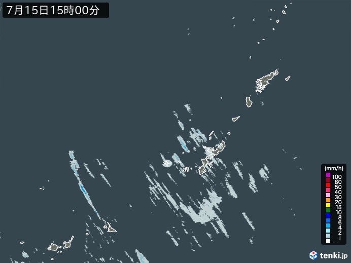 沖縄地方の雨雲レーダー(2023年07月15日)