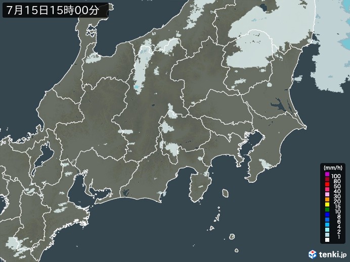 関東・甲信地方の雨雲レーダー(2023年07月15日)