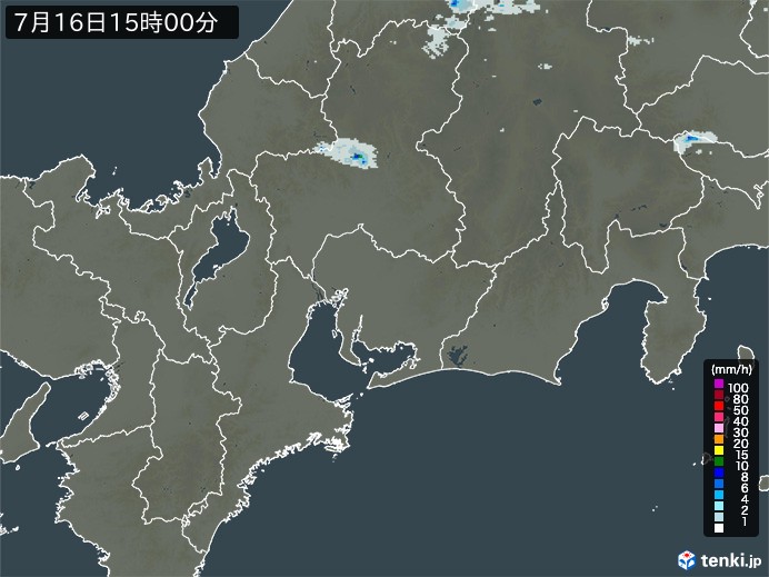 東海地方の雨雲レーダー(2023年07月16日)