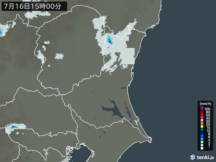 茨城県の雨雲レーダー(2023年07月16日)