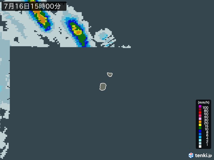 南大東島(沖縄県)の雨雲レーダー(2023年07月16日)