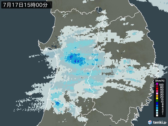 秋田県の雨雲レーダー(2023年07月17日)