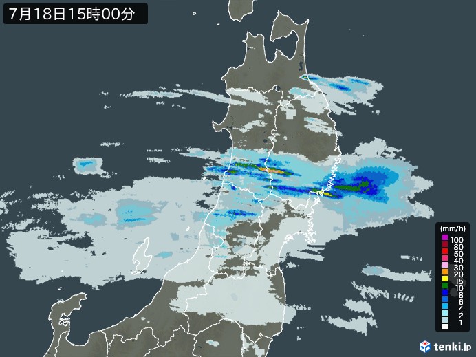 東北地方の雨雲レーダー(2023年07月18日)