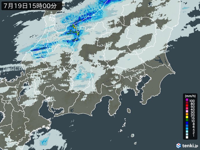 関東・甲信地方の雨雲レーダー(2023年07月19日)