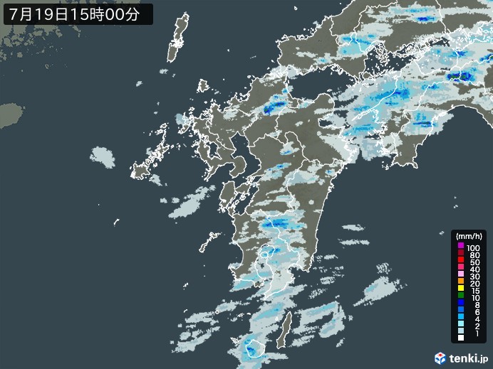 九州地方の雨雲レーダー(2023年07月19日)