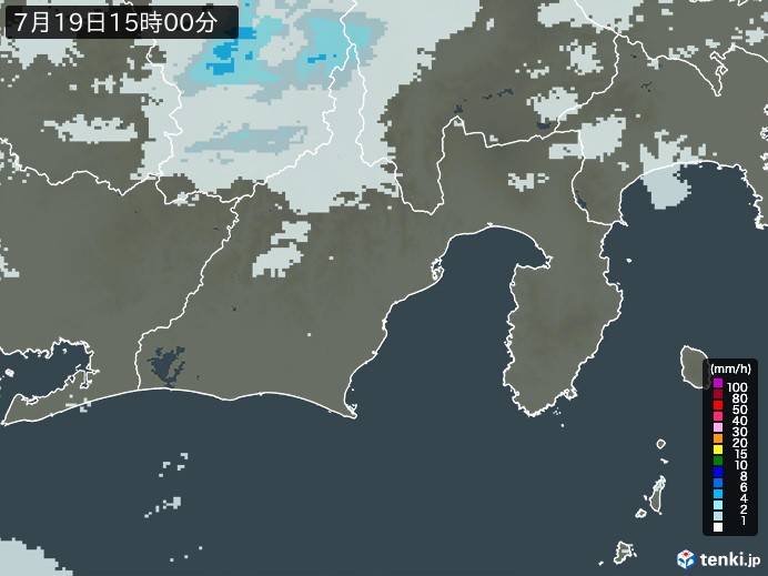 静岡県の雨雲レーダー(2023年07月19日)