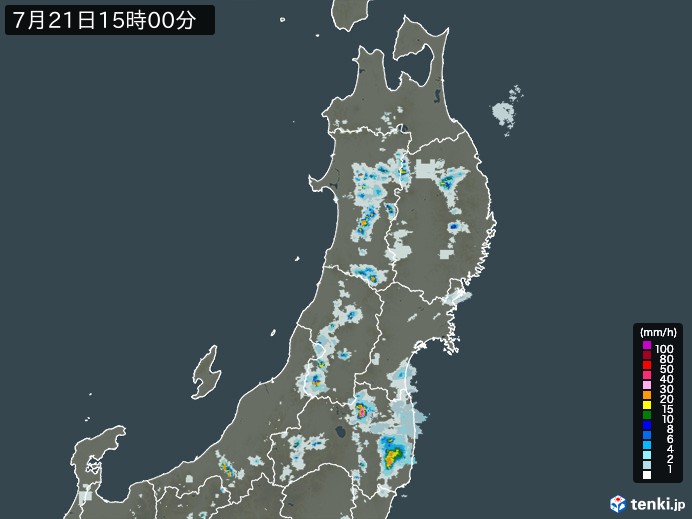 東北地方の雨雲レーダー(2023年07月21日)