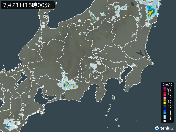 関東・甲信地方の雨雲レーダー(2023年07月21日)