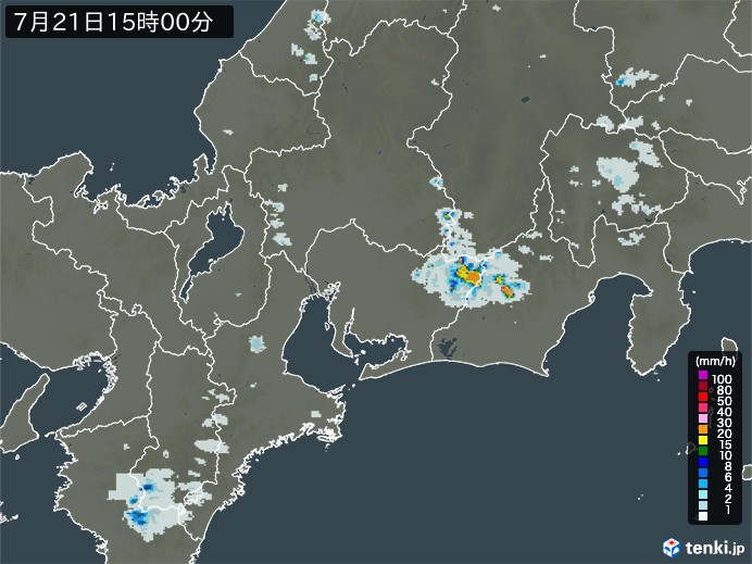 東海地方の雨雲レーダー(2023年07月21日)