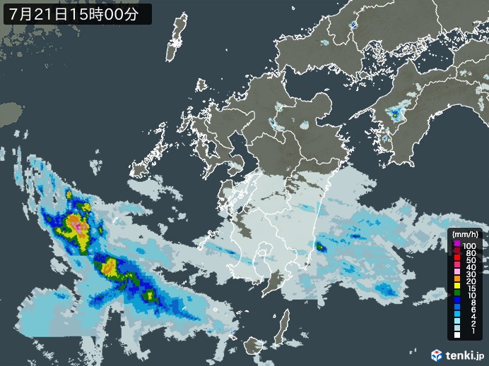 九州地方の雨雲レーダー(2023年07月21日)