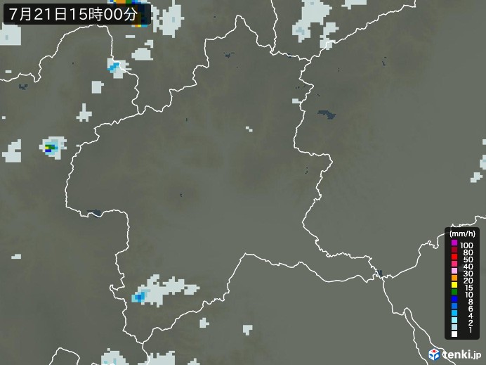 群馬県の雨雲レーダー(2023年07月21日)