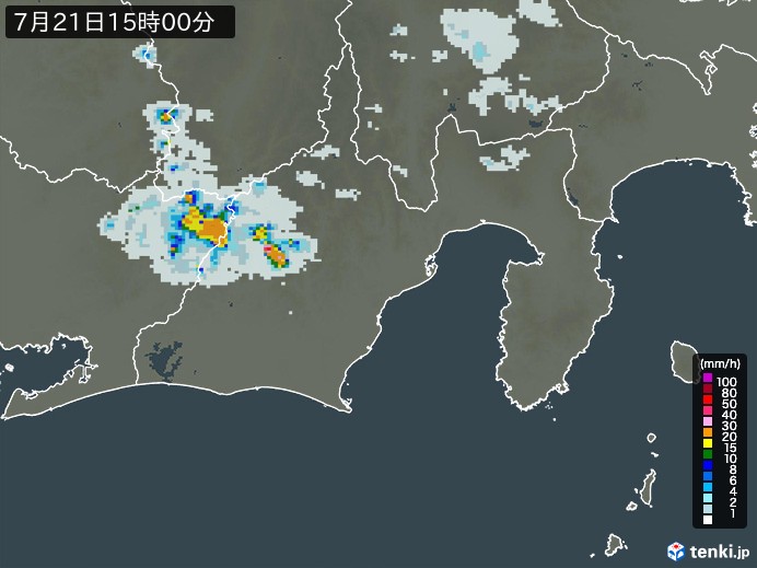 静岡県の雨雲レーダー(2023年07月21日)