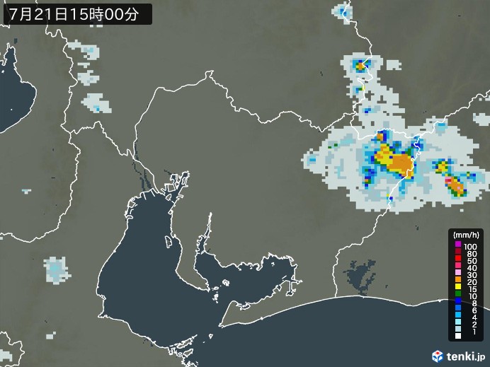 愛知県の雨雲レーダー(2023年07月21日)