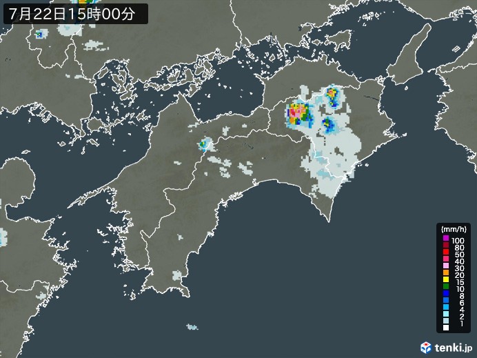 四国地方の雨雲レーダー(2023年07月22日)