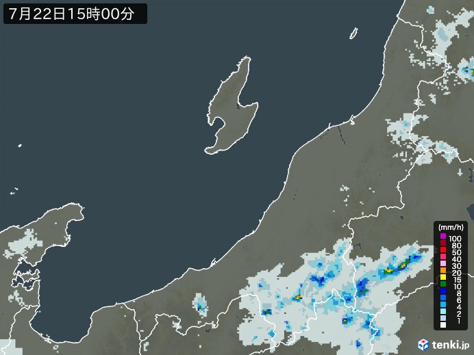 新潟県の雨雲レーダー(2023年07月22日)