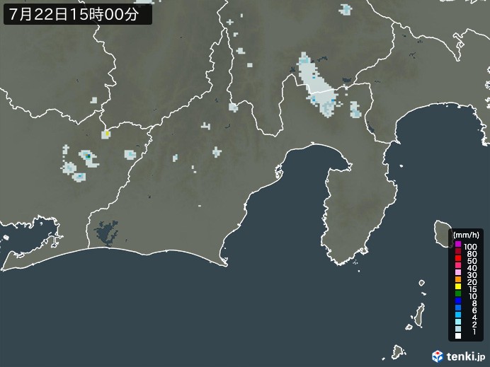 静岡県の雨雲レーダー(2023年07月22日)