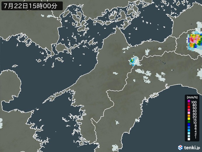愛媛県の雨雲レーダー(2023年07月22日)