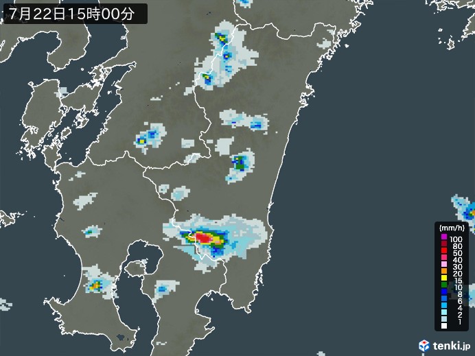宮崎県の雨雲レーダー(2023年07月22日)