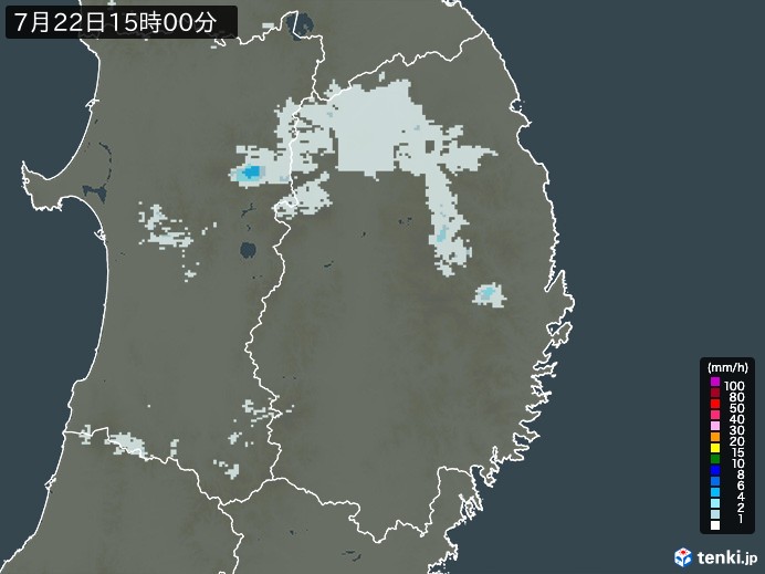 岩手県の雨雲レーダー(2023年07月22日)