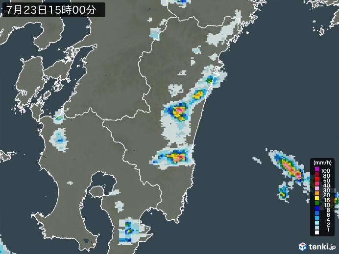 宮崎県の雨雲レーダー(2023年07月23日)