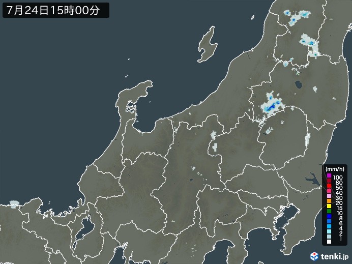 北陸地方の雨雲レーダー(2023年07月24日)