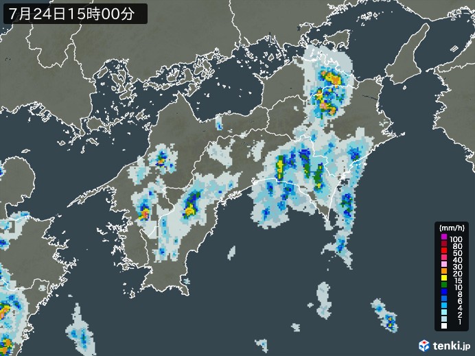 四国地方の雨雲レーダー(2023年07月24日)