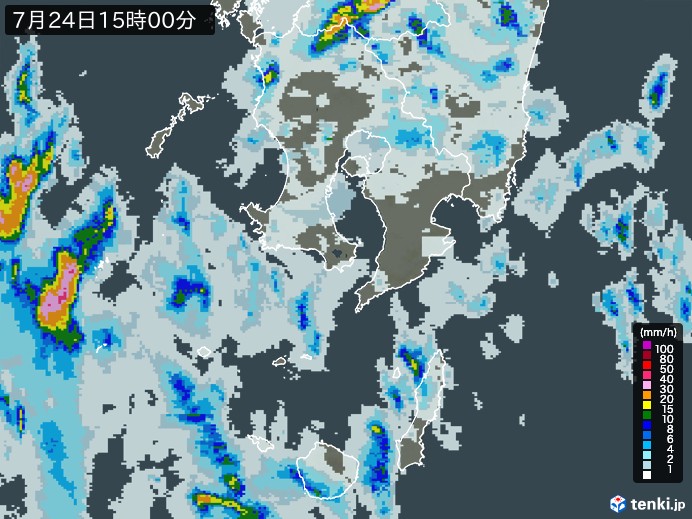 鹿児島県の雨雲レーダー(2023年07月24日)