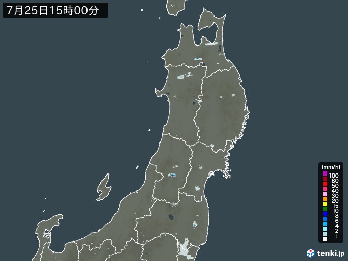 東北地方の雨雲レーダー(2023年07月25日)