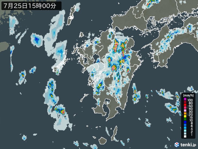 九州地方の雨雲レーダー(2023年07月25日)