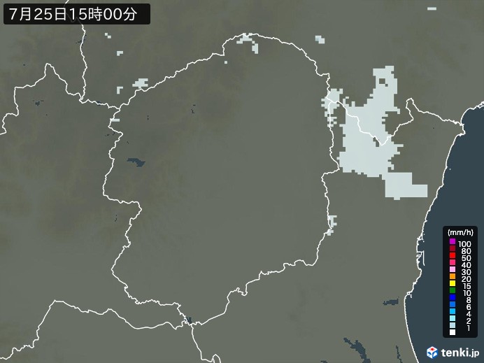 栃木県の雨雲レーダー(2023年07月25日)