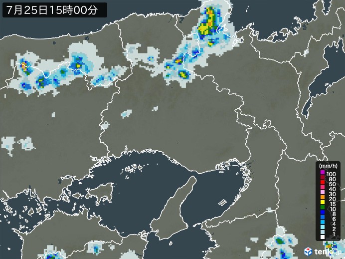 兵庫県の雨雲レーダー(2023年07月25日)