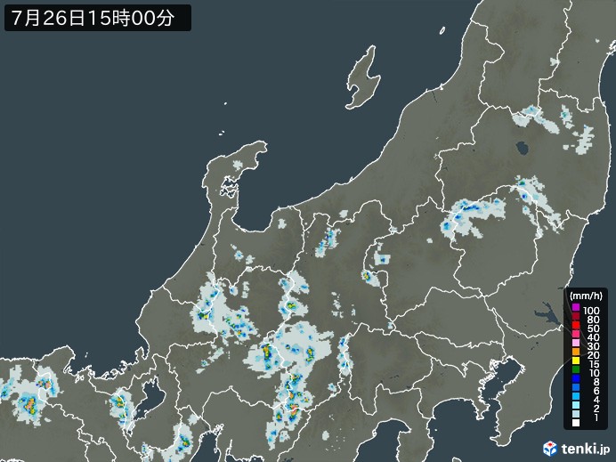 北陸地方の雨雲レーダー(2023年07月26日)