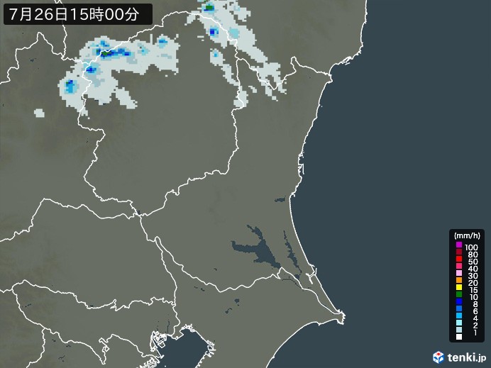 茨城県の雨雲レーダー(2023年07月26日)